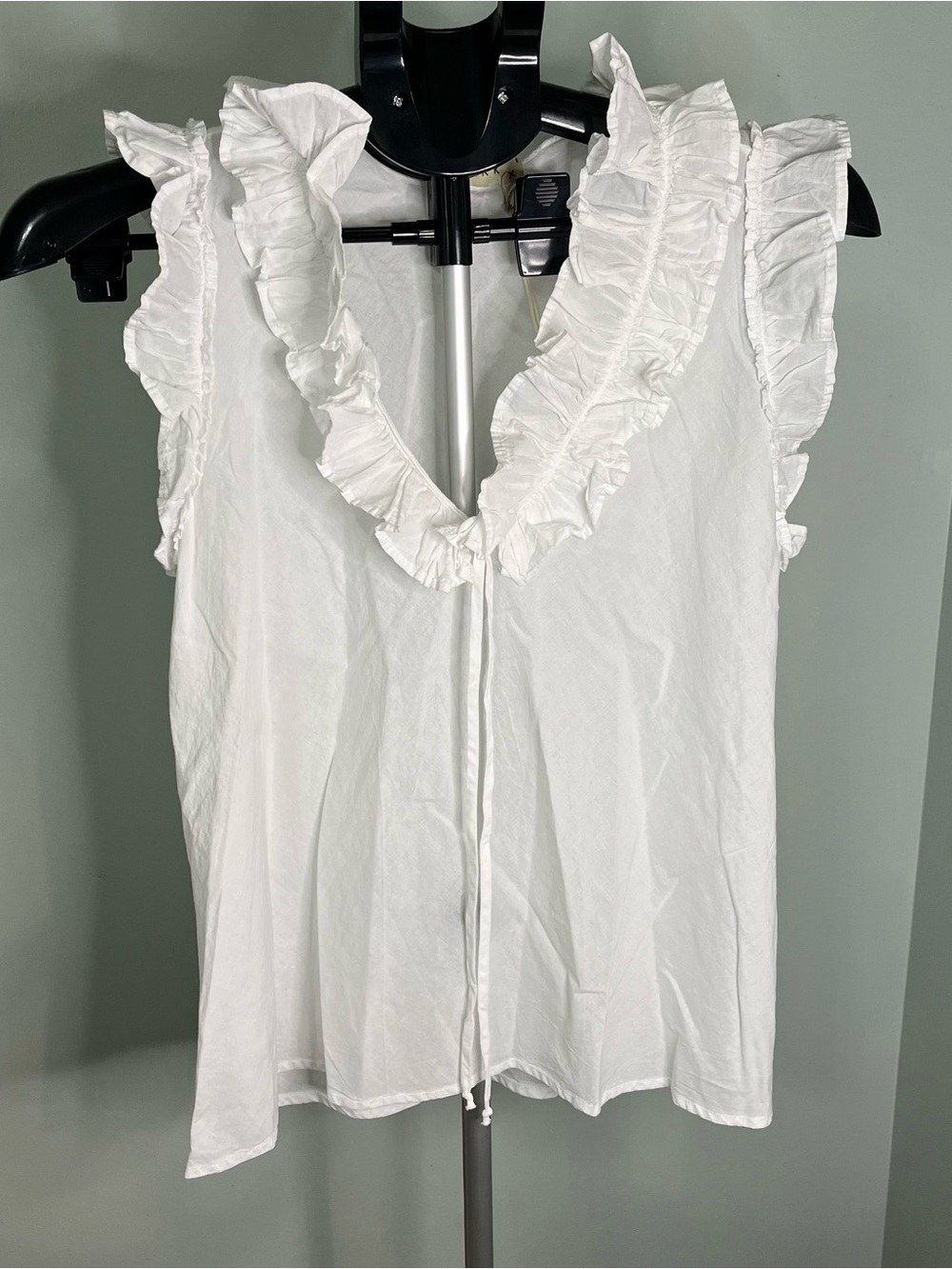 Stark X Ruffled V-Neck Sleeveless Camisole - White sheer small